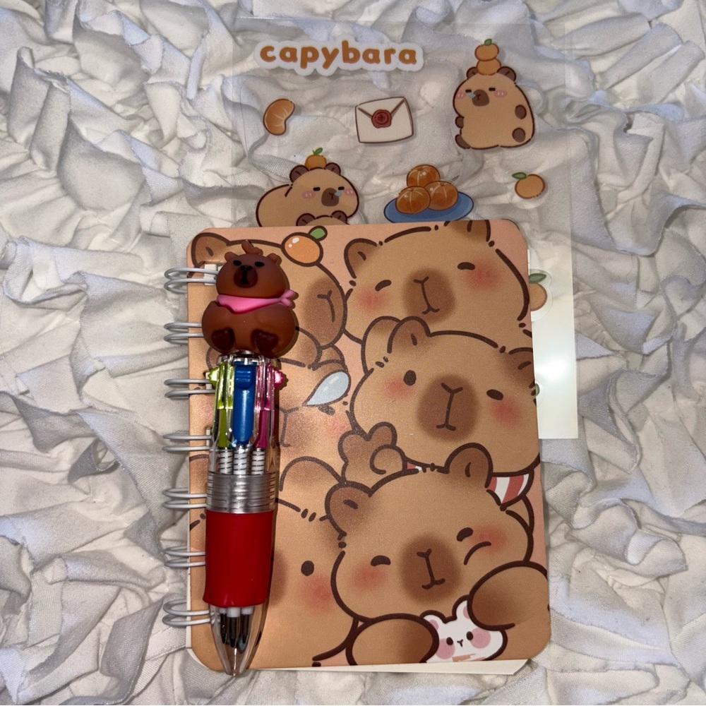 Cute Capybara Mini Notebook with Pen and stickers